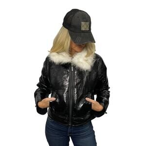 NWOT - Unreal Fur Aviator Wet Look Jacket